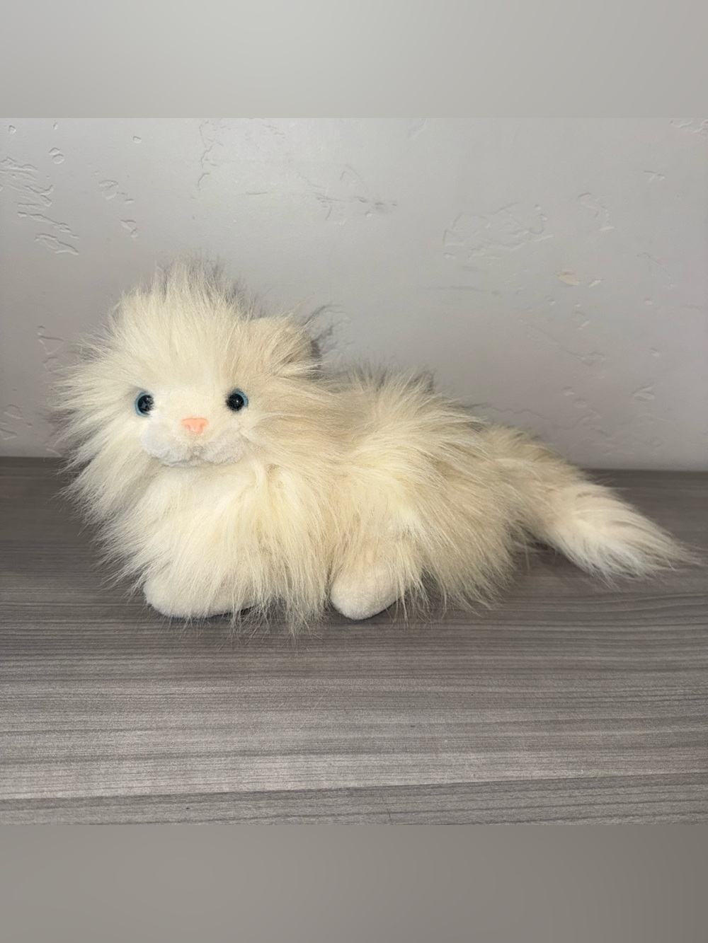 Vintage GIE White Fluffy Cat Kitten Blue Eyes 15” Stuffed Plush Toy